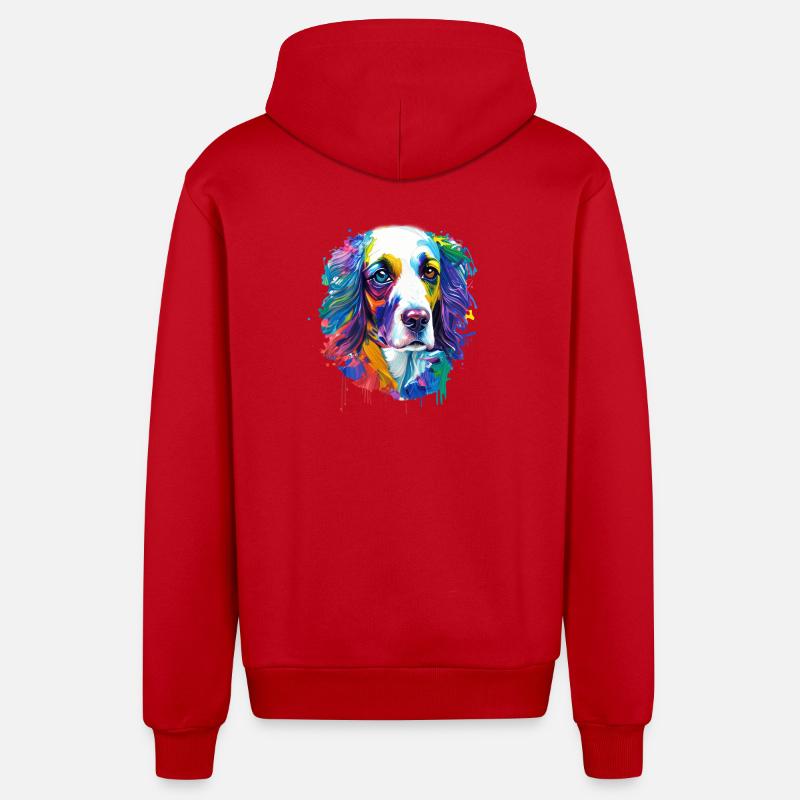 Englischer Springer Spaniel Bunte Spritzkunst - Organic Relaxed Kapuzenjacke Made in EU - Rot