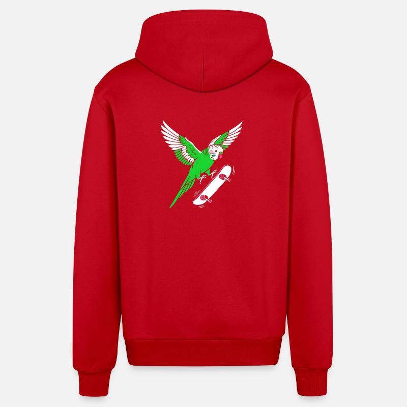 Dessin animé du Perroquet Vert - Veste à capuche bio décontractée fabriquée en UE - rouge