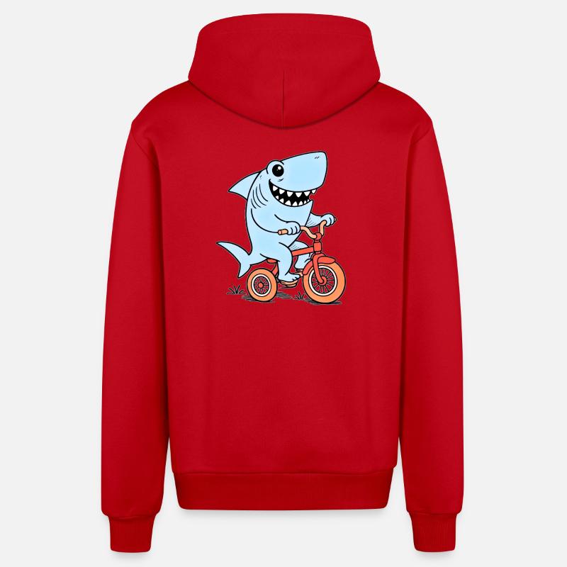 Le requin bleu à vélo - Veste à capuche bio décontractée fabriquée en UE - rouge