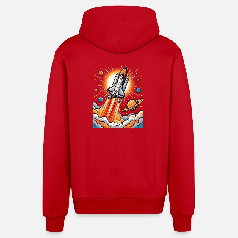 Explosion de fusée dans l’espace - Veste à capuche bio décontractée fabriquée en UE - rouge