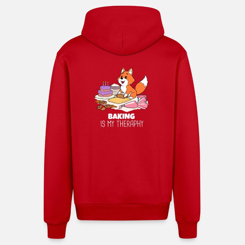 Fuchs Baking Therapy: Cakes & Cookies - Organic Relaxed Hooded Jacket Made in EU - red