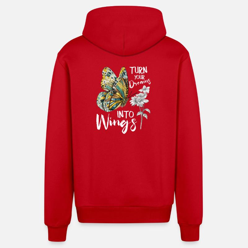 Jardin inspirant des papillons monarques - Veste à capuche bio décontractée fabriquée en UE - rouge