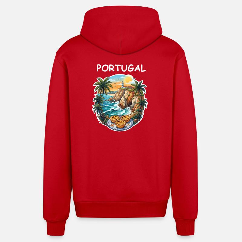 Falaises du Portugal - Veste à capuche bio décontractée fabriquée en UE - rouge