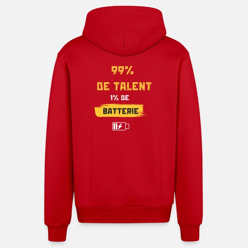 99% Talent, 1% Batterie - Veste à capuche bio décontractée fabriquée en UE - rouge