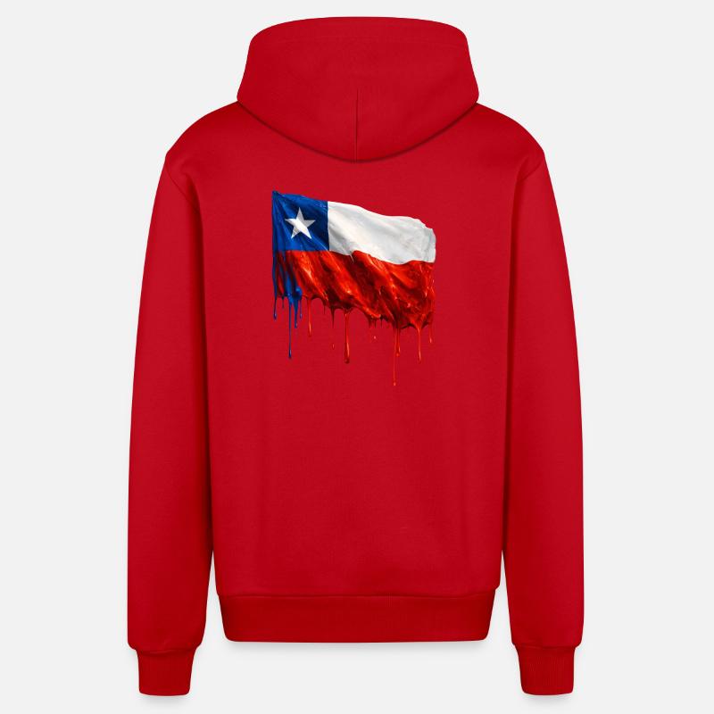 Chile Flag Dripping Solid - Organic Relaxed Hooded Jacket Made in EU - red