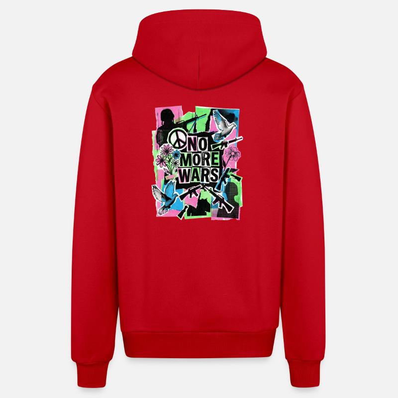 Peace: Never again war - Organic Relaxed Hooded Jacket Made in EU - red