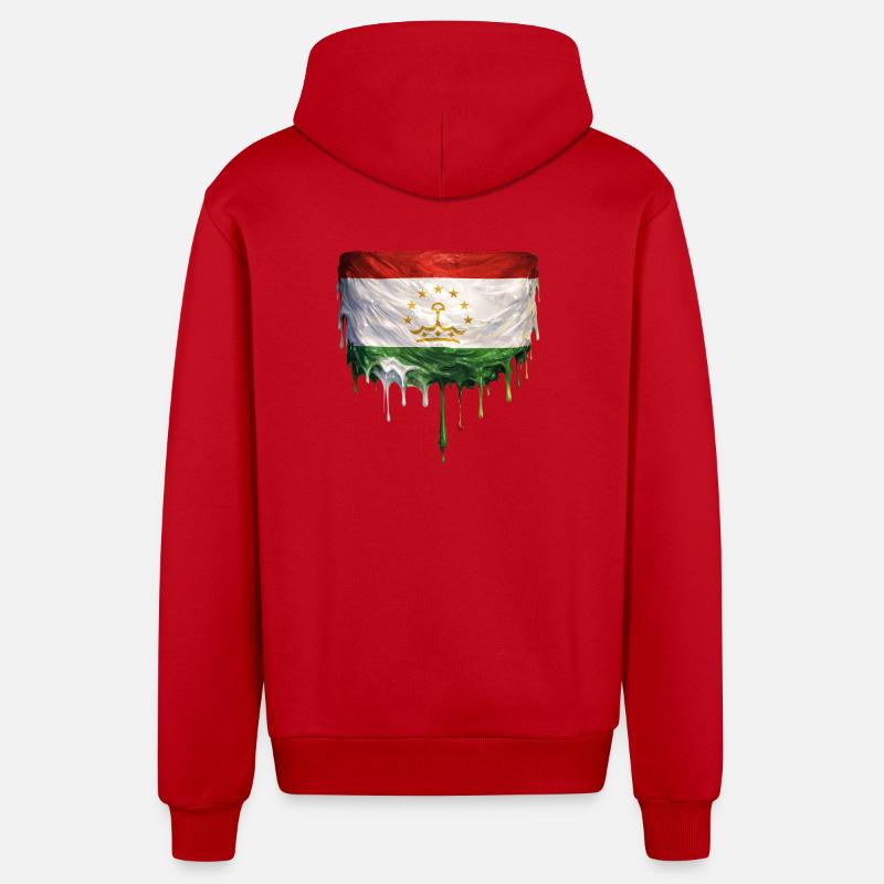 Gouttes de graffitis du drapeau tadjik - Veste à capuche bio décontractée fabriquée en UE - rouge