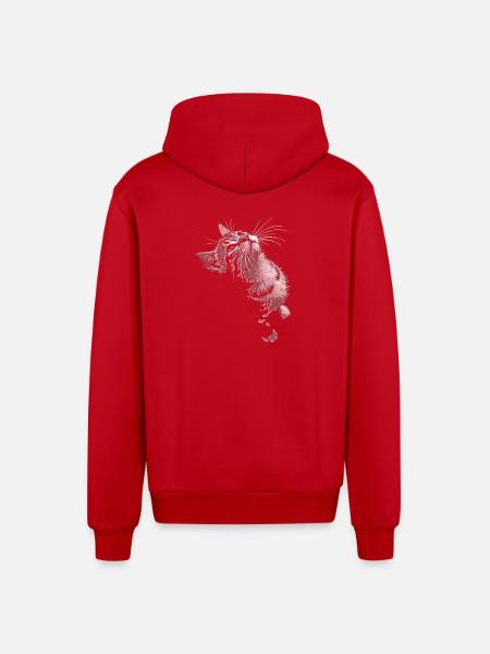 Graustufen Katzenschnurrer Blick - Organic Relaxed Kapuzenjacke Made in EU - Rot
