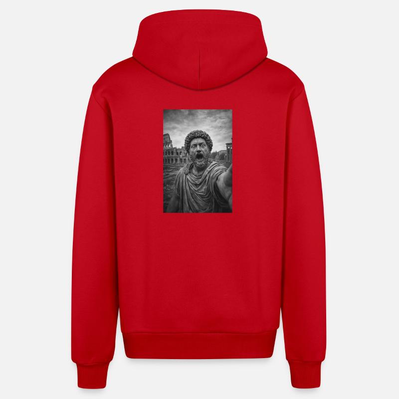 Autoportrait de Marc Aurèle - Veste à capuche bio décontractée fabriquée en UE - rouge