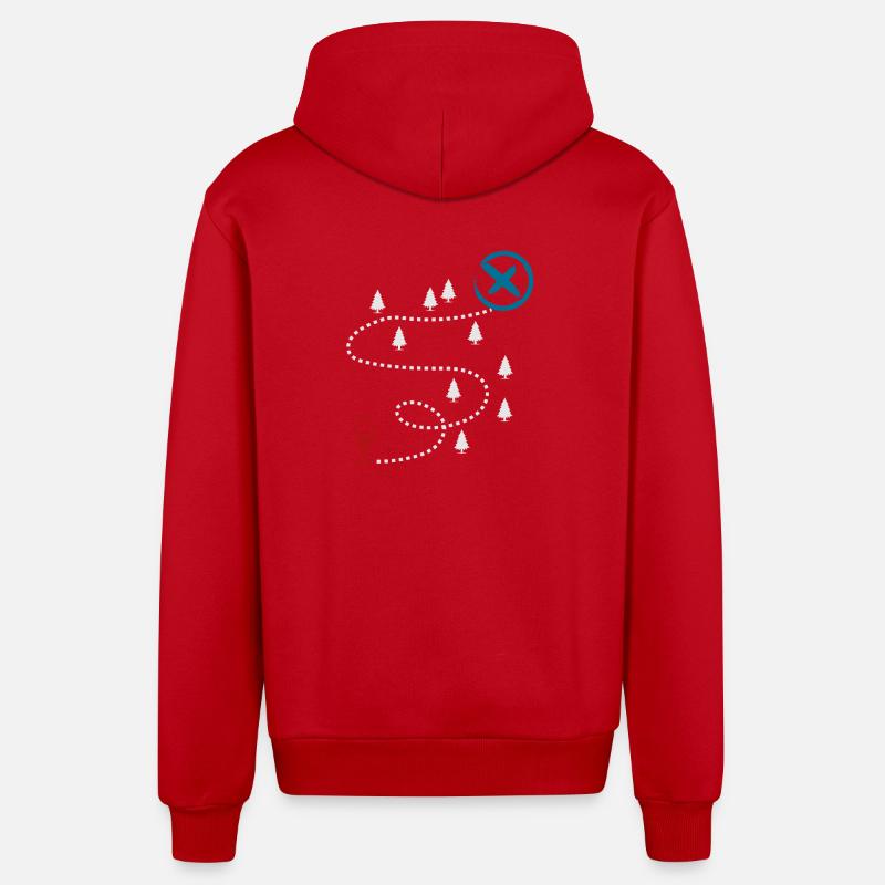 Carte d’aventure graphique de géocaching - Veste à capuche bio décontractée fabriquée en UE - rouge