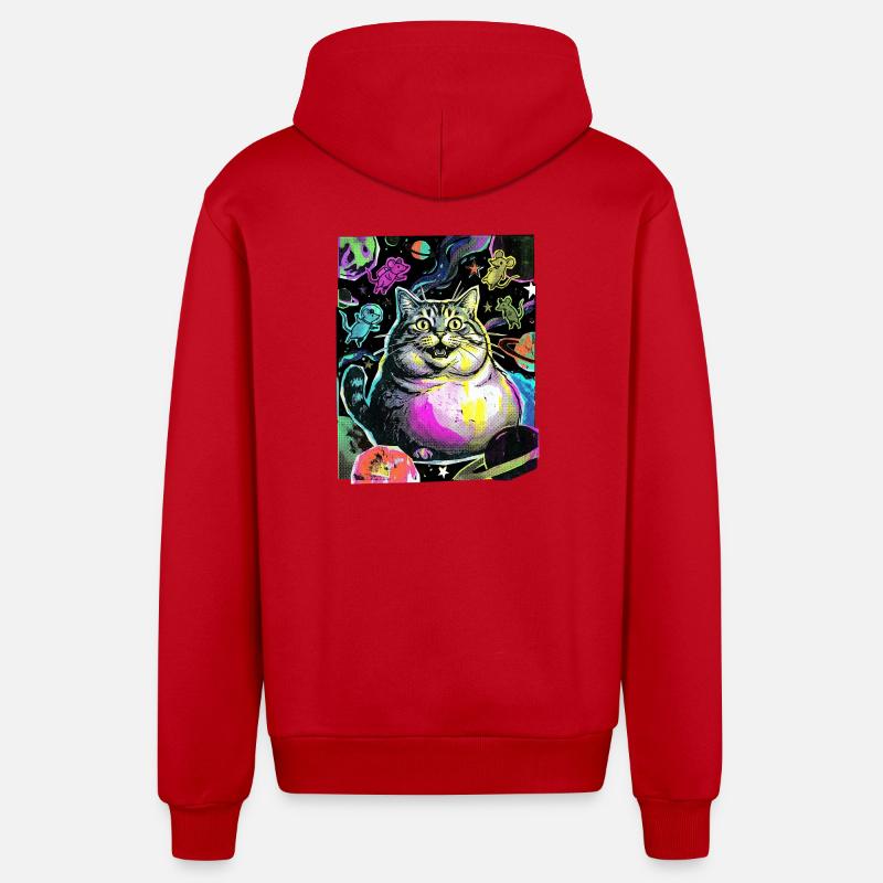 Chat de l’Espace Épais - Veste à capuche bio décontractée fabriquée en UE - rouge