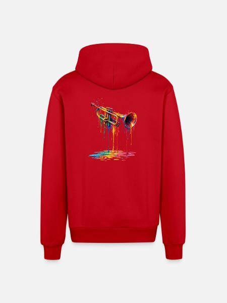 Trumpet with dripping paint - Organic Relaxed Hooded Jacket Made in EU - red