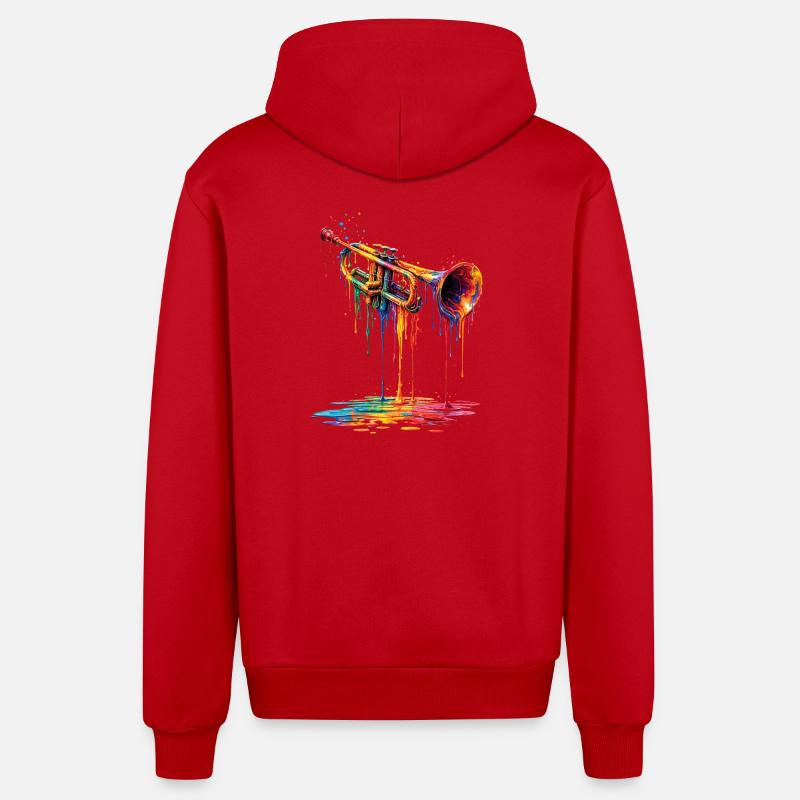 Trumpet with dripping paint - Organic Relaxed Hooded Jacket Made in EU - red
