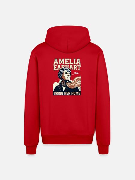 Amelia Earhart – Bring Her Home - Organic Relaxed Hooded Jacket Made in EU - red