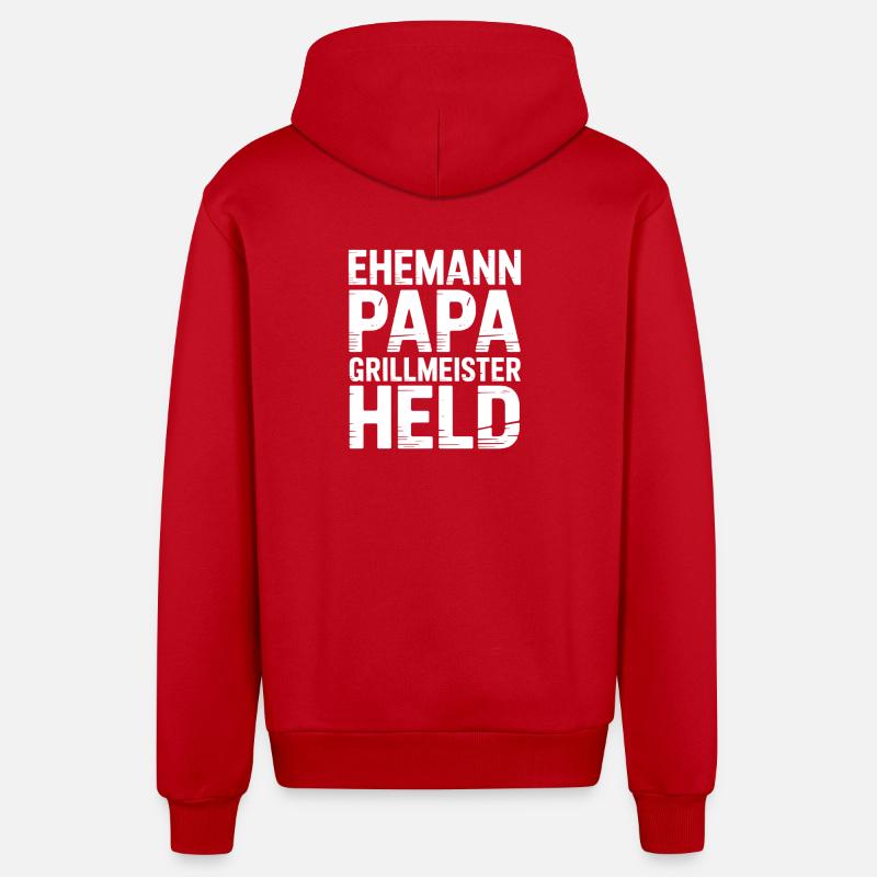 Papa Ehemann Grillheld Grillmeister Geschenk - Organic Relaxed Kapuzenjacke Made in EU - Rot
