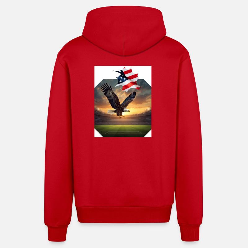 Patriotic eagle in stadium - Organic Relaxed Hooded Jacket Made in EU - red