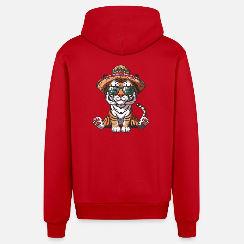 Sombrero drôle de Tiger Comic - Veste à capuche bio décontractée fabriquée en UE - rouge