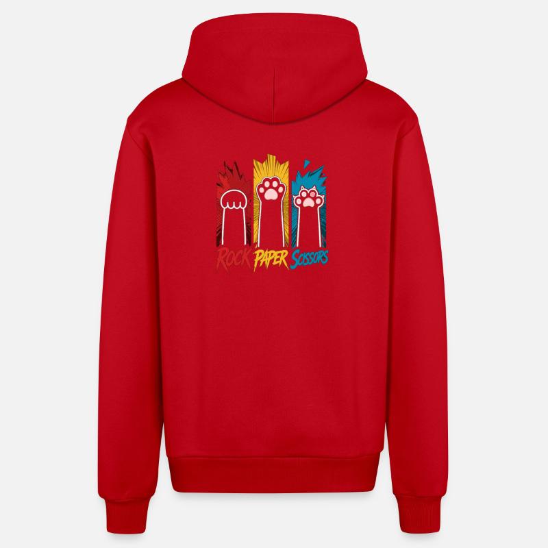 Trio Pierre-Papier-Ciseaux Pattes de Chat - Veste à capuche bio décontractée fabriquée en UE - rouge
