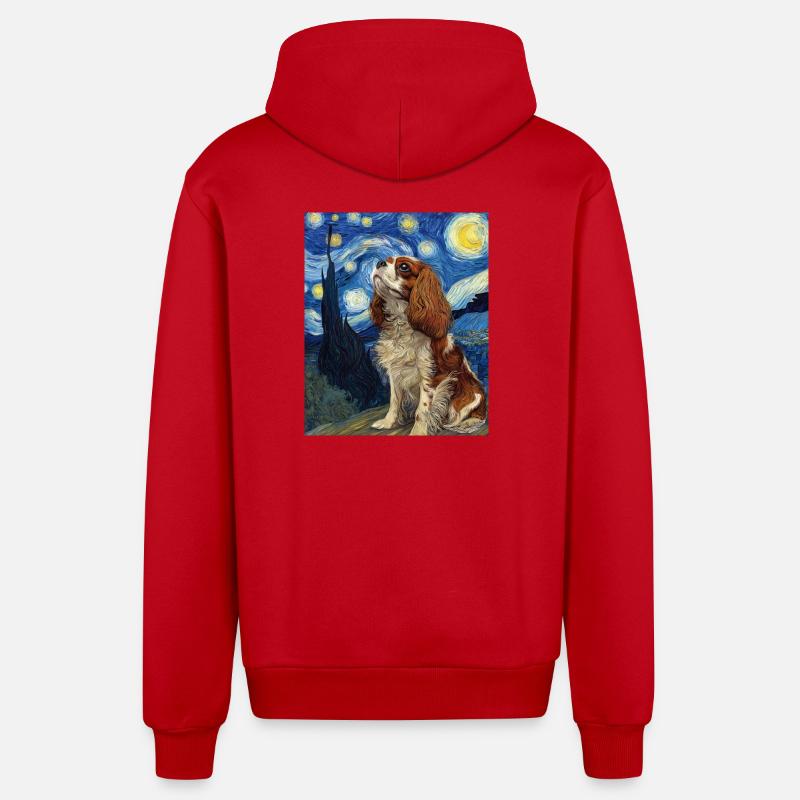 Cavalier King Charles Spaniel - Veste à capuche bio décontractée fabriquée en UE - rouge