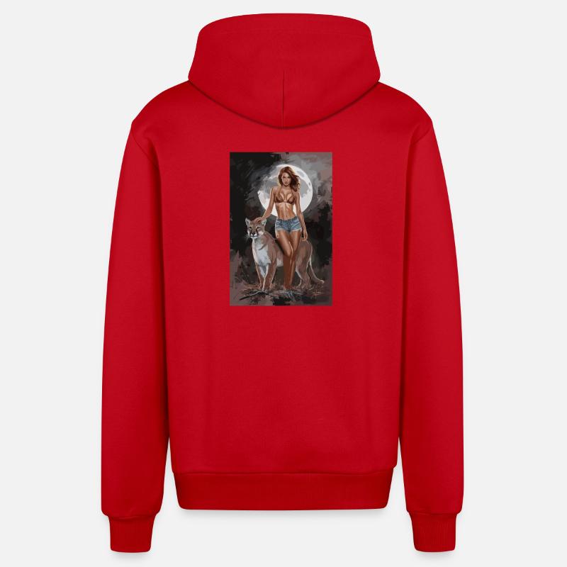 Marcheur de la Lune - Veste à capuche bio décontractée fabriquée en UE - rouge