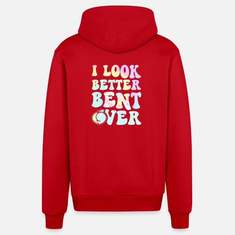I Look Better Bent Over Tee - Organic Relaxed Hooded Jacket Made in EU - red
