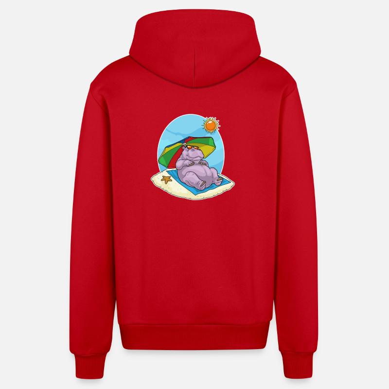 Nilpferd Strand Sonnenschirm Sommer - Organic Relaxed Kapuzenjacke Made in EU - Rot