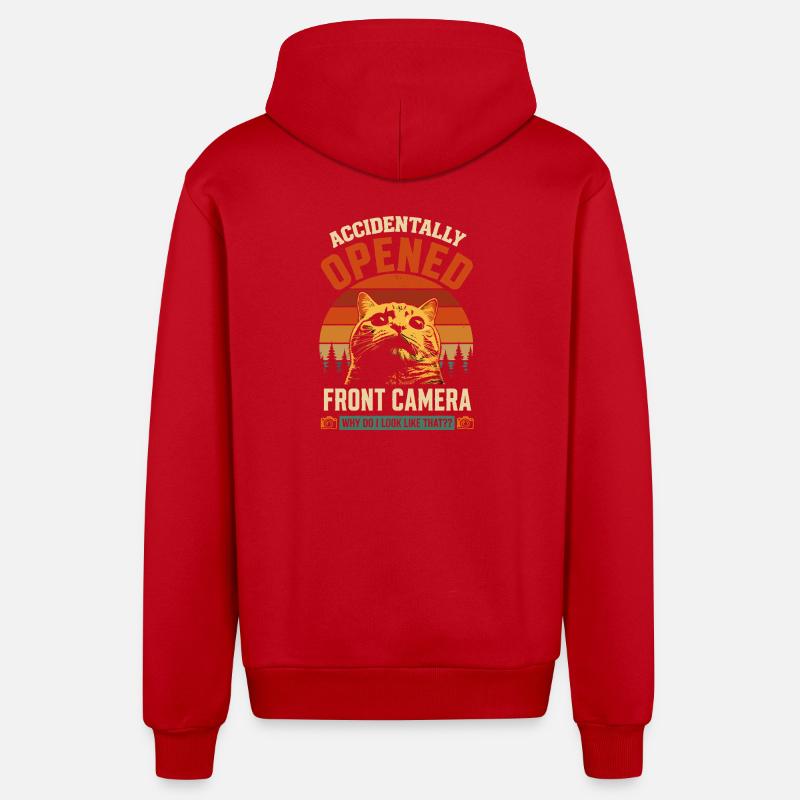 Front camera accidentally open cat - Organic Relaxed Hooded Jacket Made in EU - red