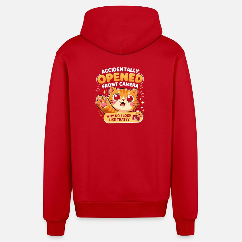 Chat caméra frontale ouvert accidentellement - Veste à capuche bio décontractée fabriquée en UE - rouge