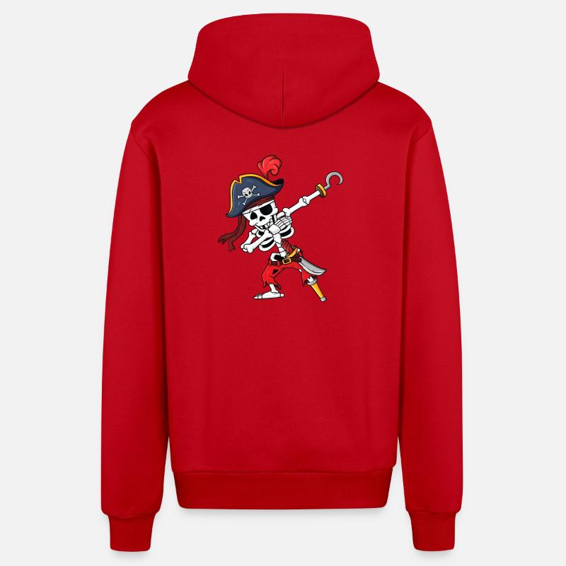 Pirate Skeleton Hook Strike - Organic Relaxed Hooded Jacket Made in EU - red
