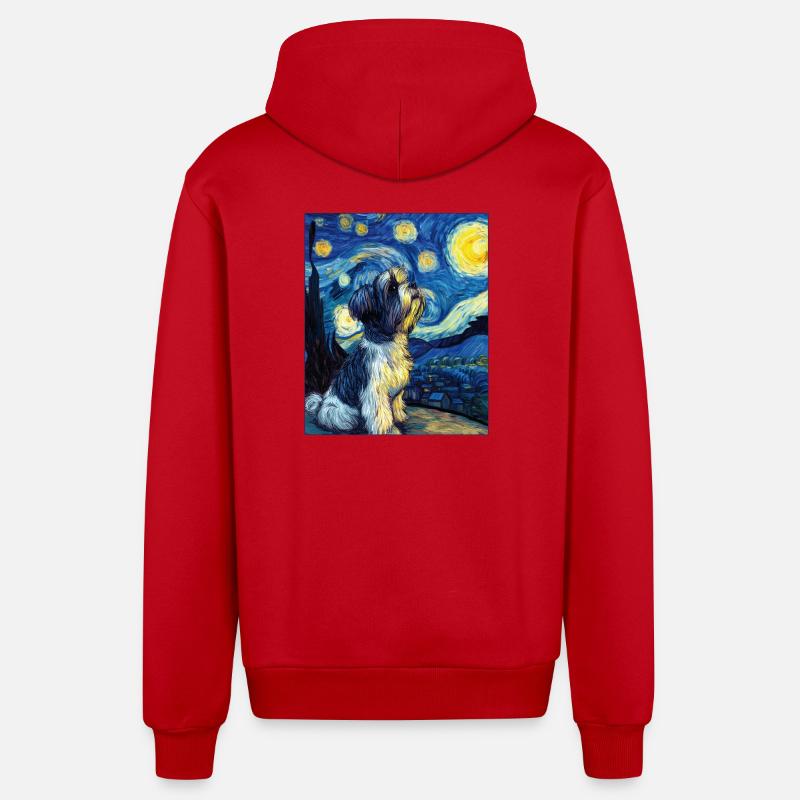 Shih Tzu - Veste à capuche bio décontractée fabriquée en UE - rouge