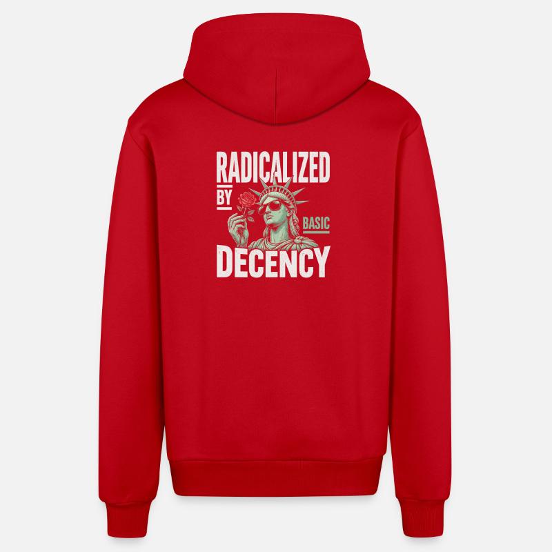 Radicalized by Decency Statue - Organic Relaxed Hooded Jacket Made in EU - red