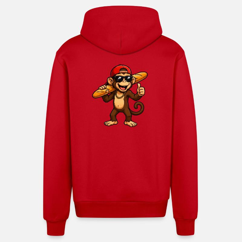 Singe-Baguette-Cool - Veste à capuche bio décontractée fabriquée en UE - rouge