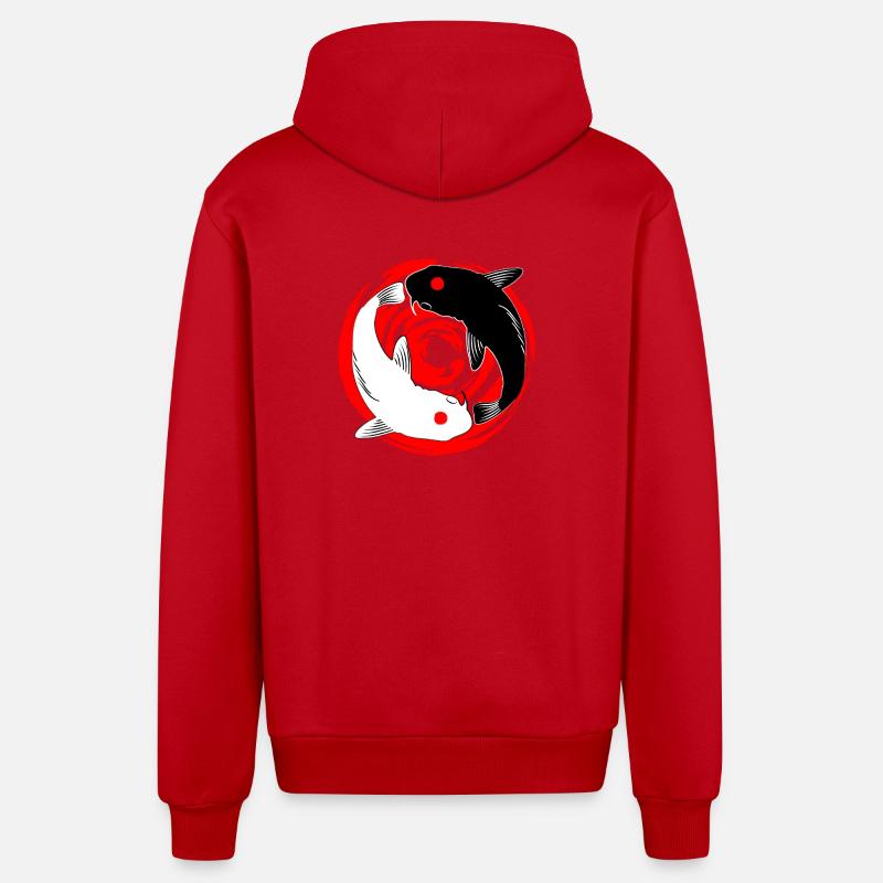 Koi YinYang - Veste à capuche bio décontractée fabriquée en UE - rouge