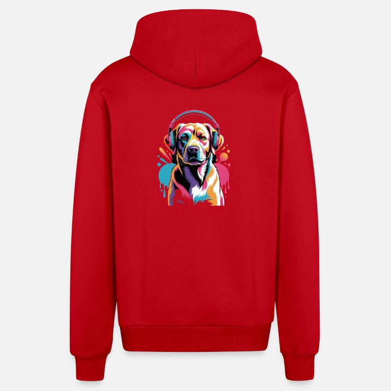 Labrador mit Kopfhörer - Organic Relaxed Kapuzenjacke Made in EU - Rot