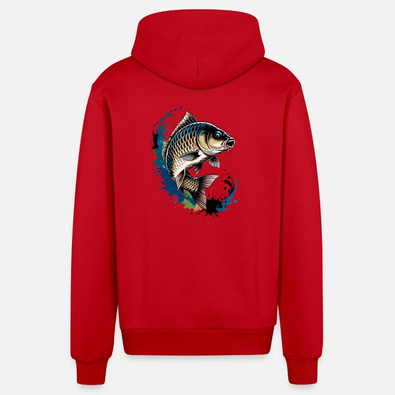 Pêche à la carpe - Veste à capuche bio décontractée fabriquée en UE - rouge