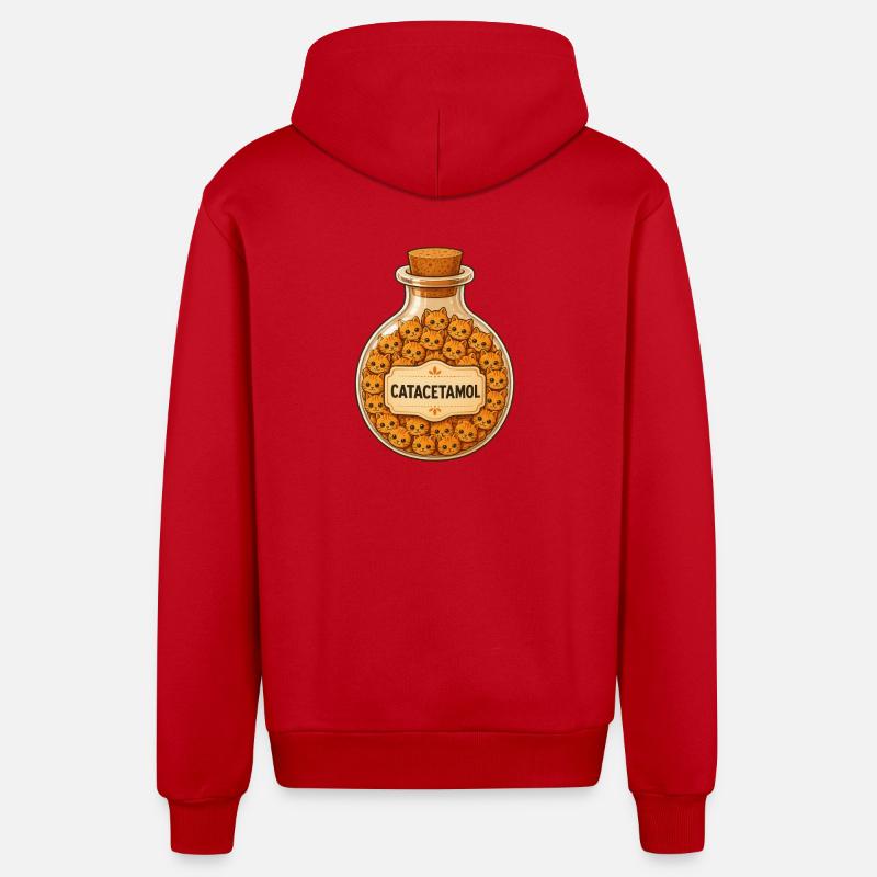 Bouteille de catacétamol de chats - Veste à capuche bio décontractée fabriquée en UE - rouge