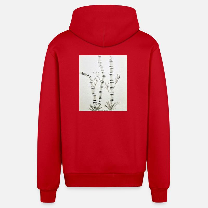 Dessin en bambou à l’encre - Veste à capuche bio décontractée fabriquée en UE - rouge