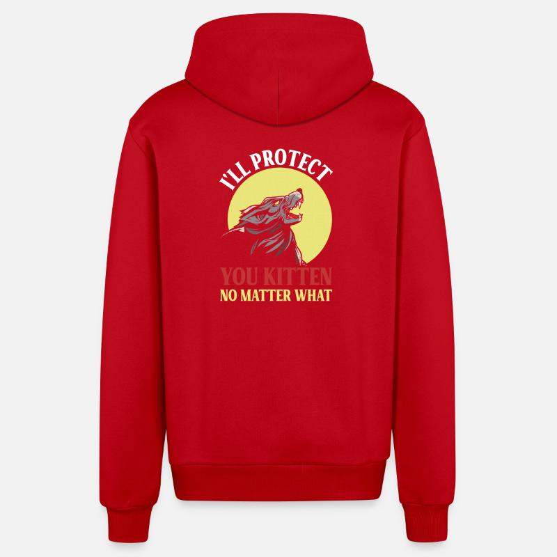 Protective wolf for kittens - Organic Relaxed Hooded Jacket Made in EU - red