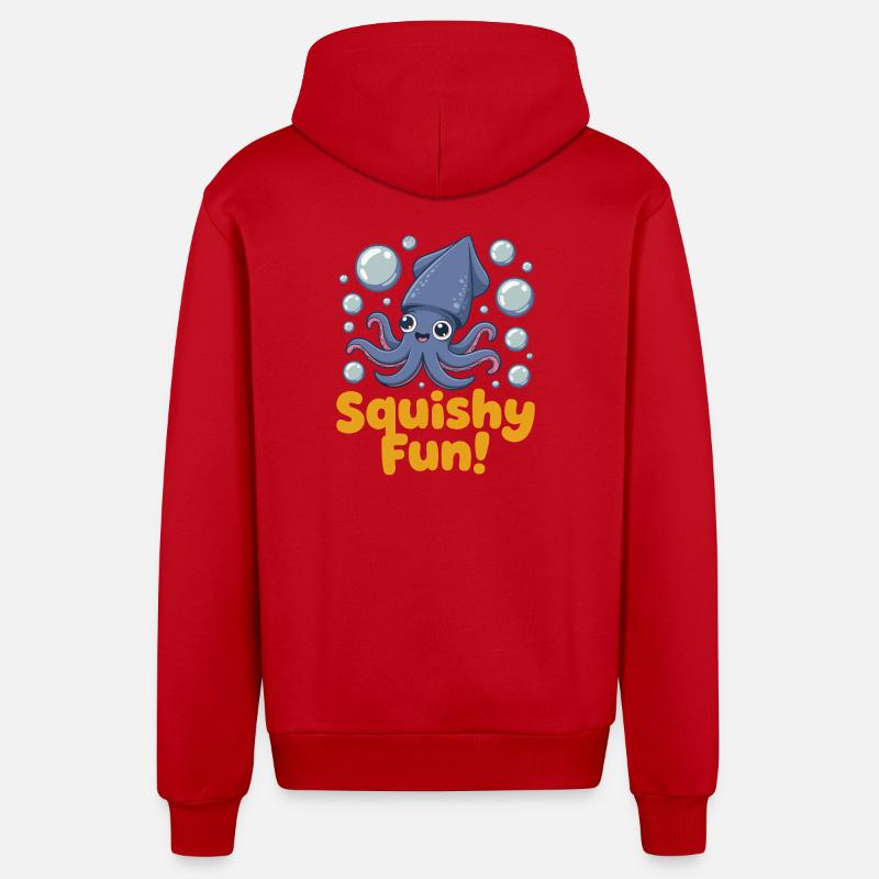 Illustration de calmar Squishy Fun - Veste à capuche bio décontractée fabriquée en UE - rouge