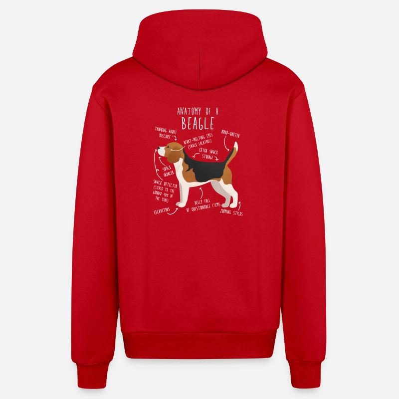 Anatomie du chien Rapetou - Veste à capuche bio décontractée fabriquée en UE - rouge