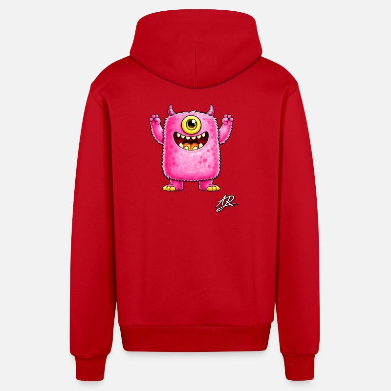 Monstre rose à un œil - Veste à capuche bio décontractée fabriquée en UE - rouge