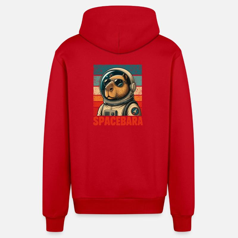 Spacebara Capybara Astronaut Space Retro - Organic Relaxed Hooded Jacket Made in EU - red