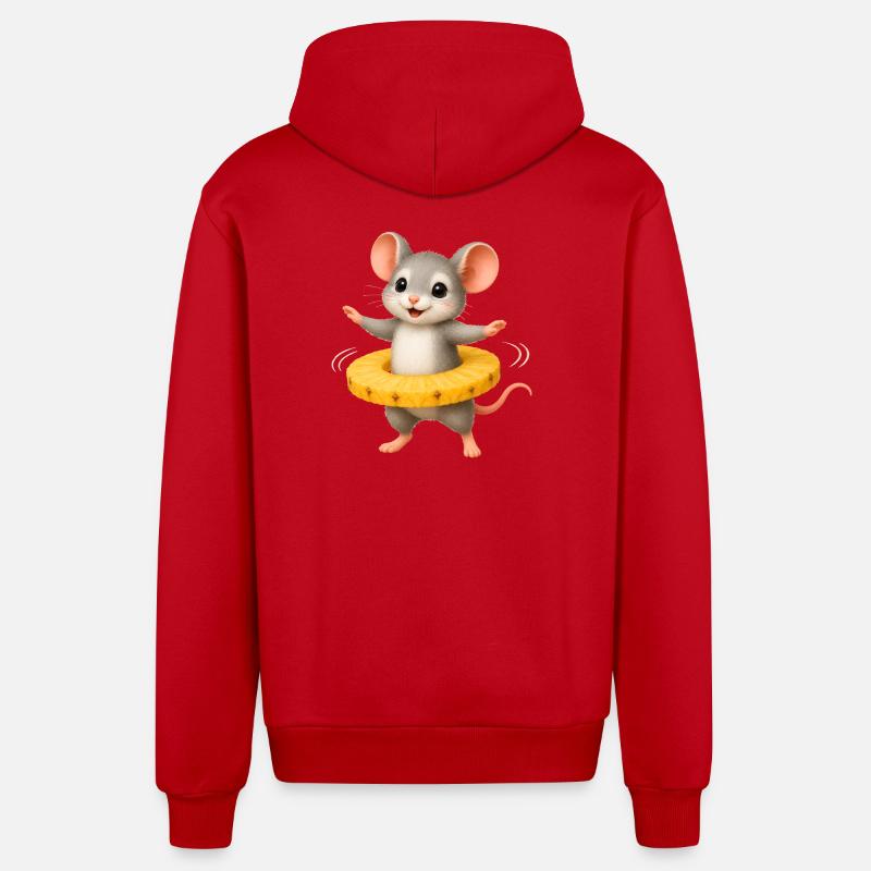 Fröhliche Maus mit Ananas Ring  - Organic Relaxed Kapuzenjacke Made in EU - Rot