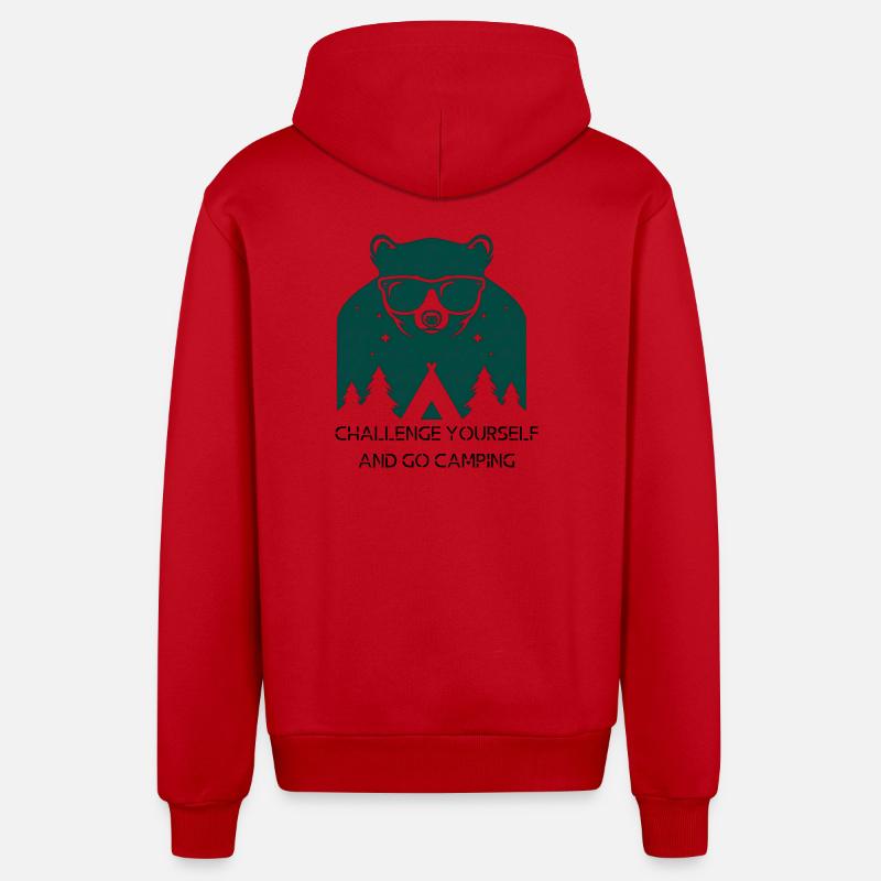 Challenge yourself and go camping - Organic Relaxed Hooded Jacket Made in EU - red