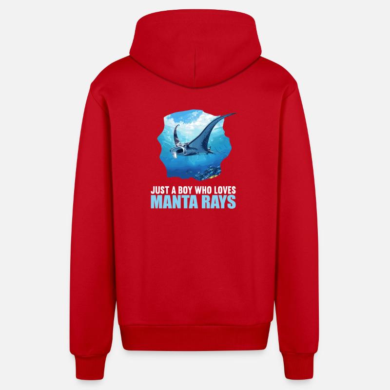 Raies Manta Raies - Veste à capuche bio décontractée fabriquée en UE - rouge