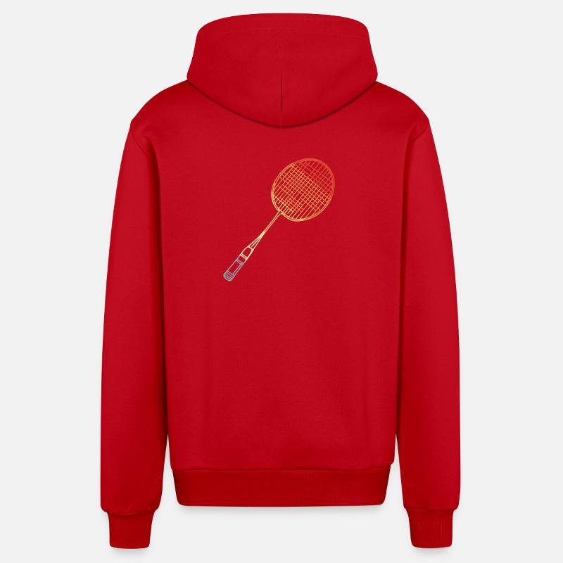 Badminton Racket Sketch - Organic Relaxed Hooded Jacket Made in EU - red
