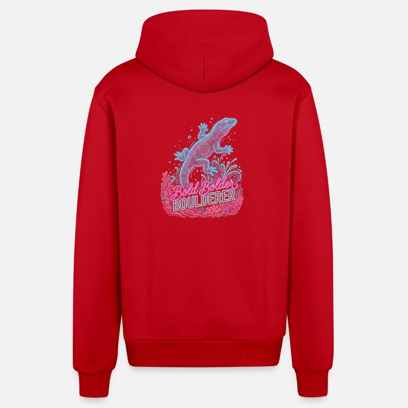 Bouldering Bold Bolder Boulderer - Organic Relaxed Hooded Jacket Made in EU - red