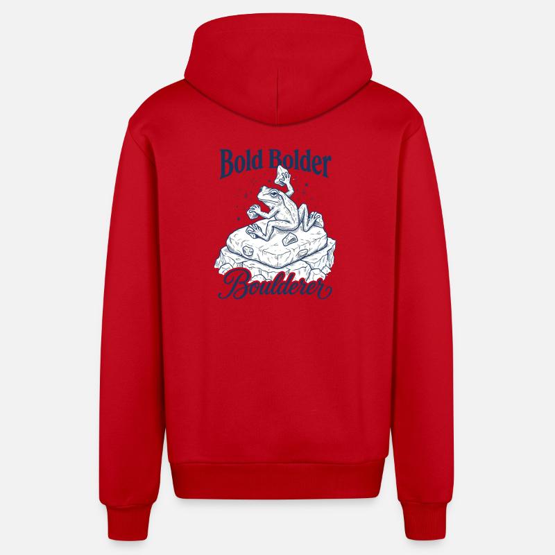 Bouldern Bold Bolder Boulderer - Organic Relaxed Kapuzenjacke Made in EU - Rot