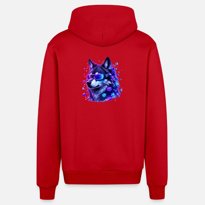 Loup néon avec VRBrille - Veste à capuche bio décontractée fabriquée en UE - rouge
