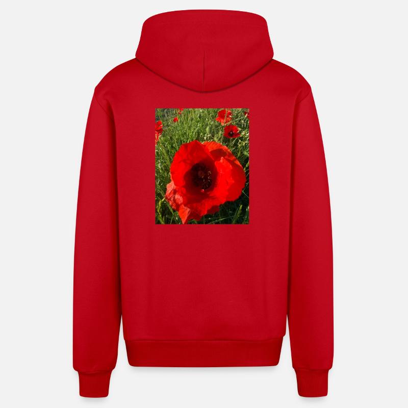 Coquelicots au soleil 🌺 - Veste à capuche bio décontractée fabriquée en UE - rouge